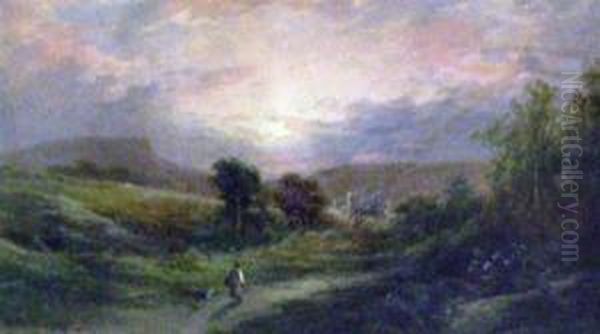 Landscape With Lane And Figure Oil Painting by George Henry Jenkins