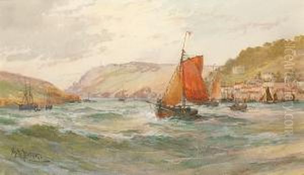 Boats At Salcombe, Devon Oil Painting by George Henry Jenkins