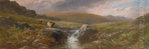 Cattle On The High Moor - Oil Painting by George Henry Jenkins