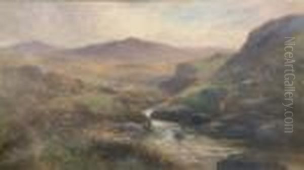 'autumn On The Lyd, Dartmoor' Signed, 193 Devon & Exmoor Exhibition Label 2 X 36in Oil Painting by George Henry Jenkins