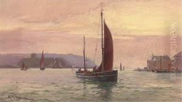 Fishing Trawlers Running Into The Harbour At Plymouth Oil Painting by George Henry Jenkins