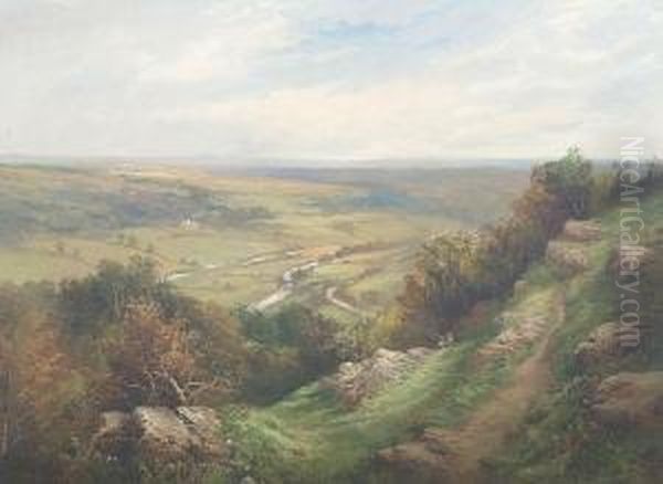 The Limpley Stoke Valley Viewed 
From Hampton Rocks, Looking Across The Valley To Warleigh Manor Oil Painting by George Henry Jenkins