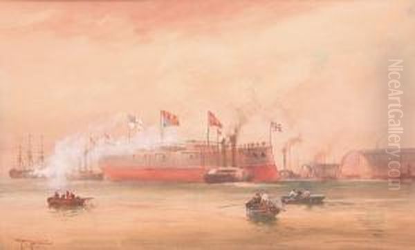 The Launching Of The King Edward Vii Oil Painting by George Henry Jenkins