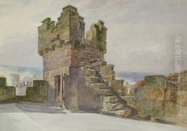 View Of The Tower And Ramparts Of A Castle, Possibly Stirling Oil Painting by Joseph John Jenkins