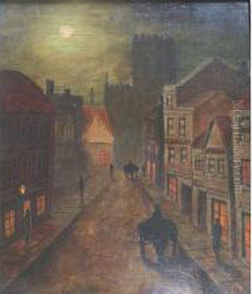 Street Scenes By Moonlight Oil Painting by Wilfred Jenkins