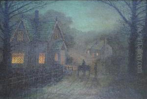 A Night Scene: The Road Home Oil Painting by Wilfred Jenkins