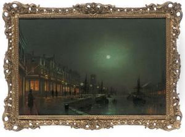 The Dock In Moonlight Oil Painting by Wilfred Jenkins