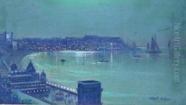 South Bay Scarborough By Moonlight Oil Painting by Wilfred Jenkins