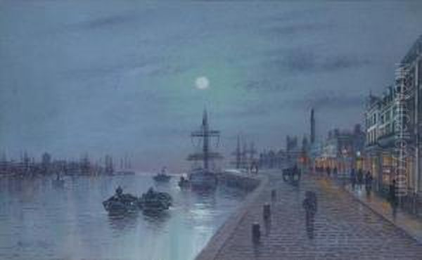 Moonlit View Of Hull Oil Painting by Wilfred Jenkins