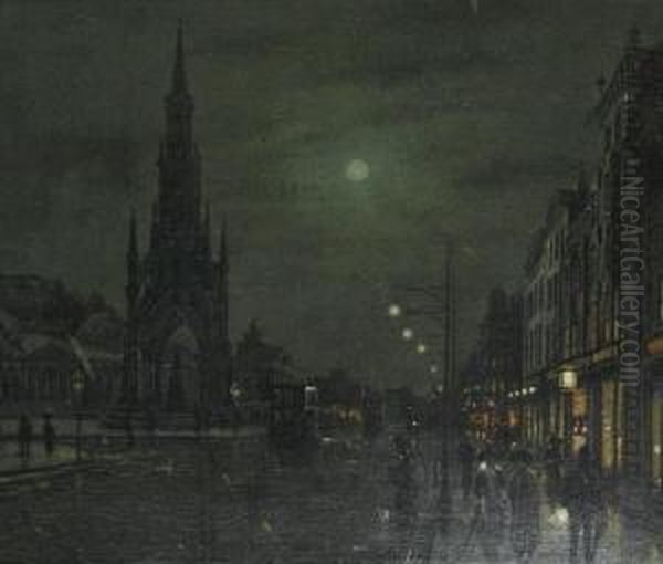 Princes Street, Edinburgh Oil Painting by Wilfred Jenkins