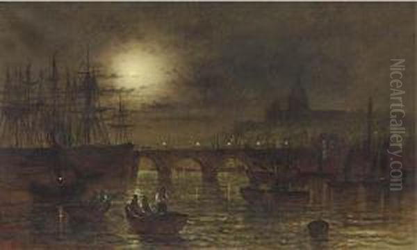 St. Paul's From The Thames By Moonlight Oil Painting by Wilfred Jenkins