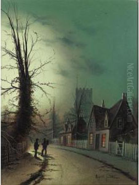 Street Scenes At Moonlight Oil Painting by Wilfred Jenkins