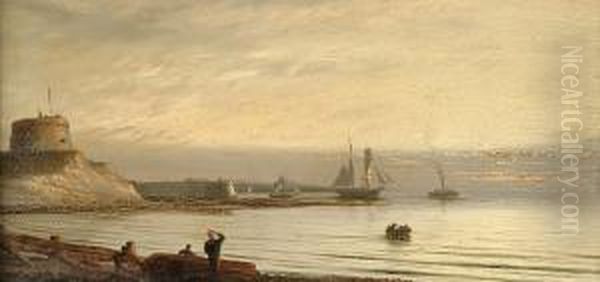 Shipping Off Cherbourg At Sunset Oil Painting by Isaac Walter Jenner