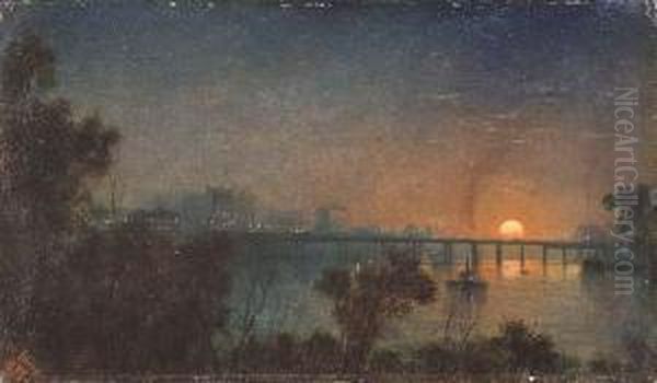 Dawn Over The Brisbane River Oil Painting by Isaac Walter Jenner