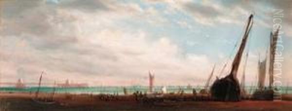 Fisherfolk On The Shore At Brighton With The Chain Pierbeyond Oil Painting by Isaac Walter Jenner