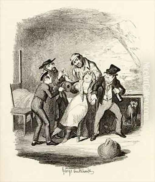 Mr Fagin and his pupil recovering Nancy Oil Painting by George Cruikshank I