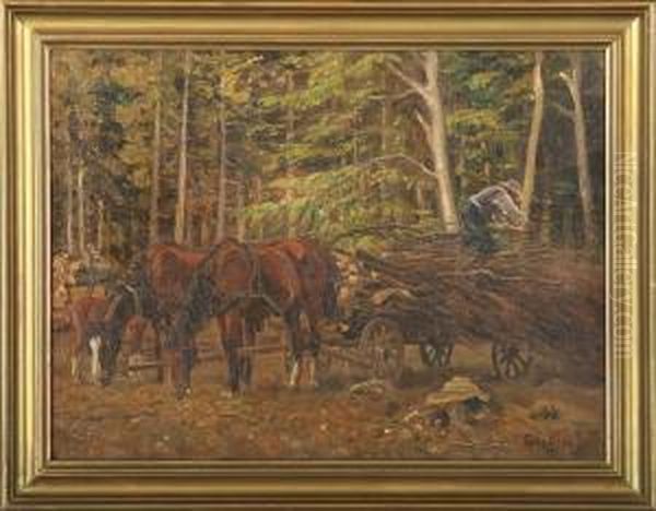 Firewood Is Being Carried Home Oil Painting by Gabriel Oluf Jensen