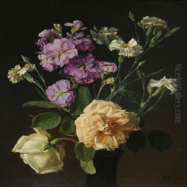 Blomsterbillede Oil Painting by Karl Jensen