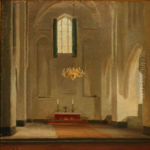 Kirke Interior Fra Mariekirken Oil Painting by Karl Jensen