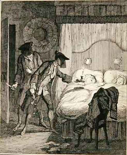 Jack and his accomplice Blueskin rob Mr Wood and his wife in their bedroom Oil Painting by George Cruikshank I