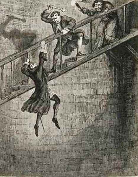 Jonathan Wild thief turned thief taker throwing Richard Trenchard down the well Oil Painting by George Cruikshank I