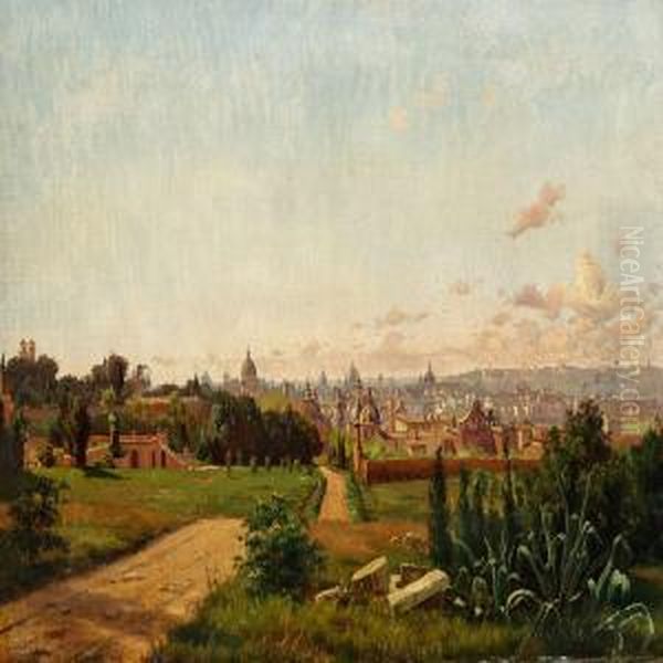 View Of Rome From Monte Pincio Oil Painting by Harald Jerichau