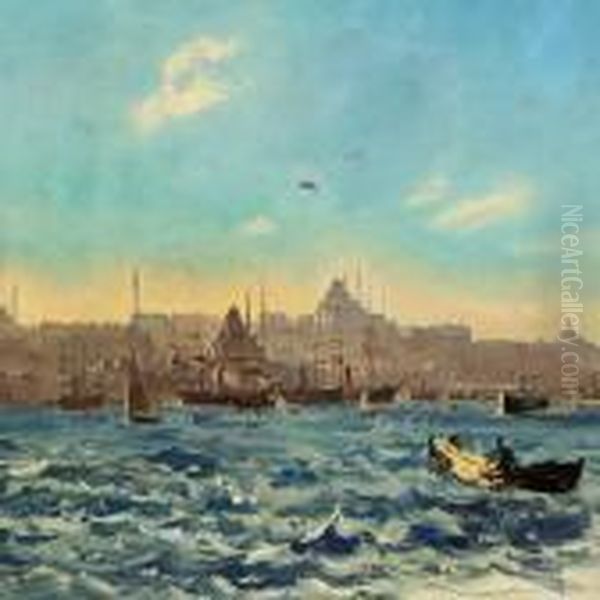 Constantinople Seenfrom The Bosporus Oil Painting by Harald Jerichau