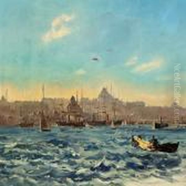 Constantinople Seen From The Bosporus Oil Painting by Harald Jerichau