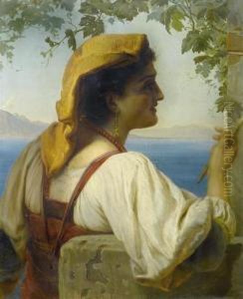 Neapolitanerin Vor Der Bucht Von Neapel. 1873. Oil Painting by Anna Maria Elisabeth Jerichau-Baumann