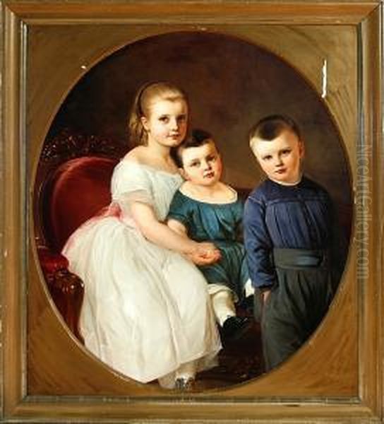 A Portrait Of The Children From The Trap Family Oil Painting by Anna Maria Elisabeth Jerichau-Baumann