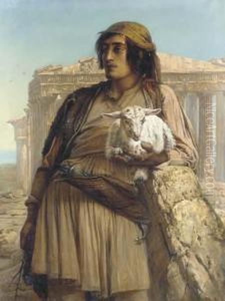 A Shepherd Boy Standing Before The Parthenon Oil Painting by Anna Maria Elisabeth Jerichau-Baumann