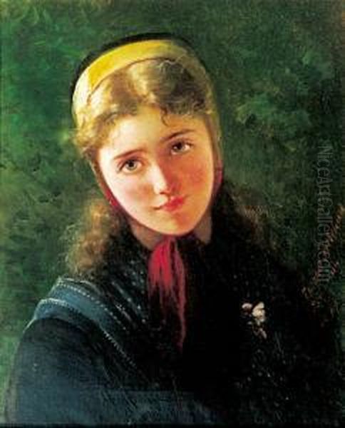 Dziewczyna W Czepku Oil Painting by Anna Maria Elisabeth Jerichau-Baumann