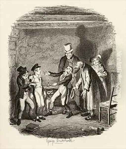 Olivers reception by Fagin and the boys Oil Painting by George Cruikshank I