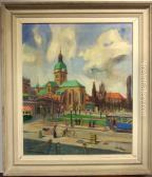 Stockholmsmotiv Av Operahuset Vid Kungstradgarden. Oil Painting by Erik Jerken