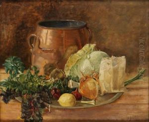 Stilleben Med Kopparkittel Oil Painting by August Jernberg