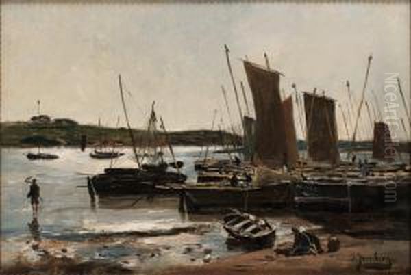 Fiskelage I Sommarssol Oil Painting by August Jernberg