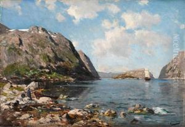 Fjordlandskap Oil Painting by August Jernberg