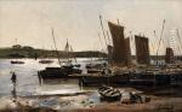 Fiskelage I Sommarssol Oil Painting by August Jernberg