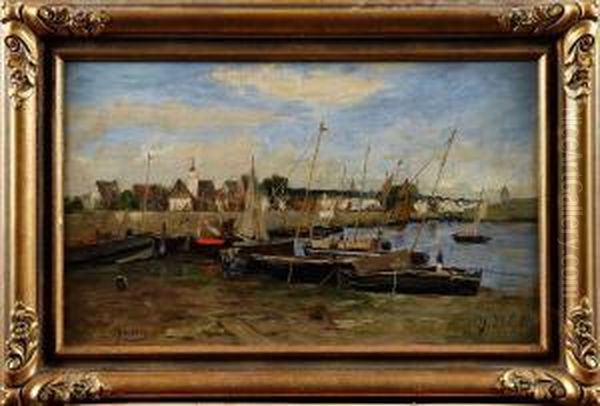 Hamnmotiv Oil Painting by August Jernberg