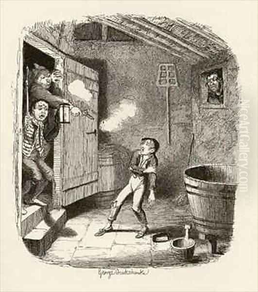 The Burglary from The Adventures of Oliver Twist Oil Painting by George Cruikshank I