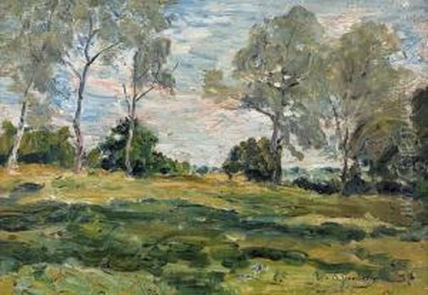 Sommerliche Landschaft Mit Baumreihe. Oil Painting by August Jernberg