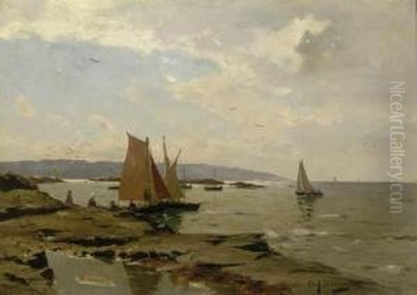 Summer: Sailing Boats Off The Swedish Coast Oil Painting by August Jernberg