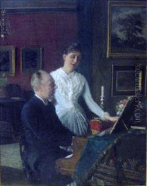 The Duet Oil Painting by August Andreas Jerndorff