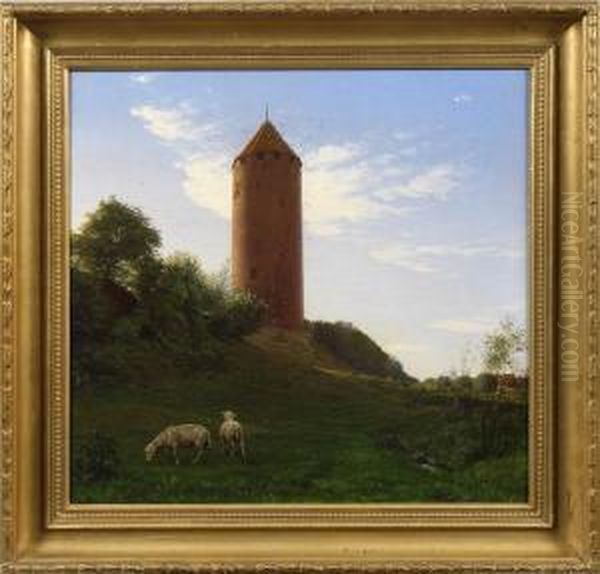 Sommerlandschaft Mit Mittelalterlichem Wehrturm Oil Painting by August Andreas Jerndorff