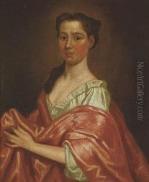 Portrait Of A Lady With A Pink Shawl, Half Length Oil Painting by Charles Jervas