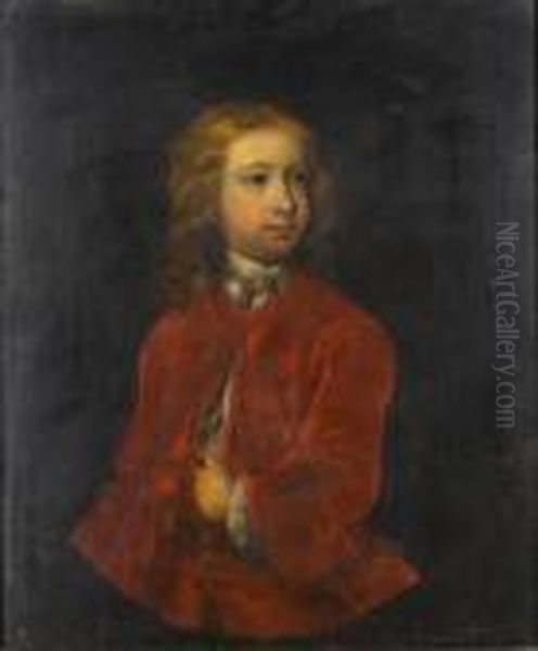 Portrait Of A Young Boy Of The 
Gore Familyhalf-length, In A Red Coat And Waistcoat, Within A 
Paintedoval Oil Painting by Charles Jervas