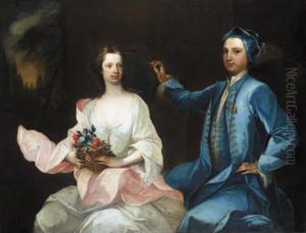 Portrait Of Robert Mason Of 
Masonbrook, Loughrea, County Galway, And His Wife, Sara Monck Oil Painting by Charles Jervas