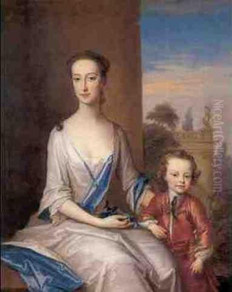 Portrait Of Catherine Sloper And Her Eldest Son, Robert Oil Painting by Charles Jervas