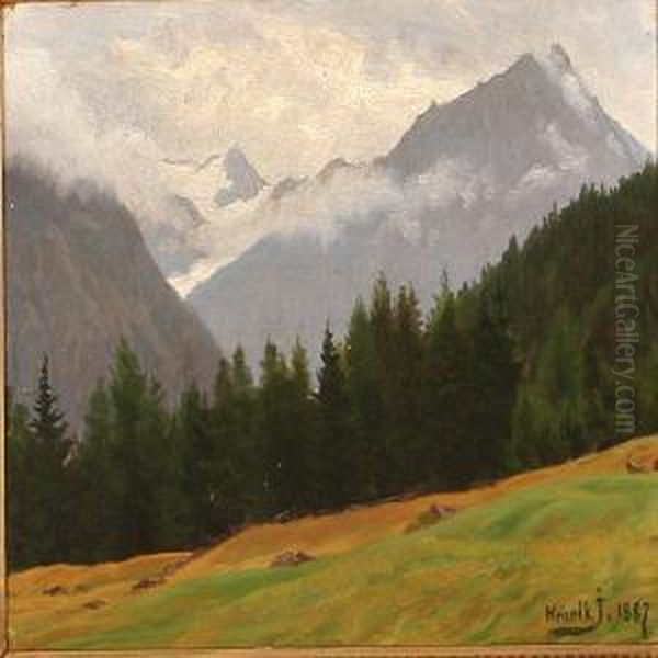 Mountain Landscapewith A Pine Forest Oil Painting by Henrik Gamst Jespersen