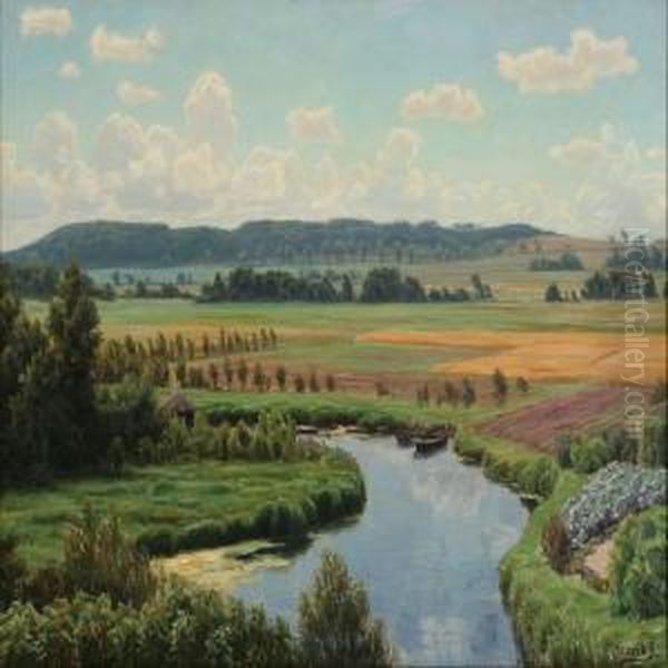 Summer Day At Thesus Stream Oil Painting by Henrik Gamst Jespersen